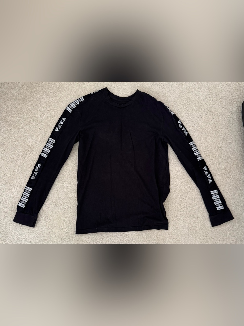 adidas Black Long-Sleeve Tee with White Sleeve Logo Tape